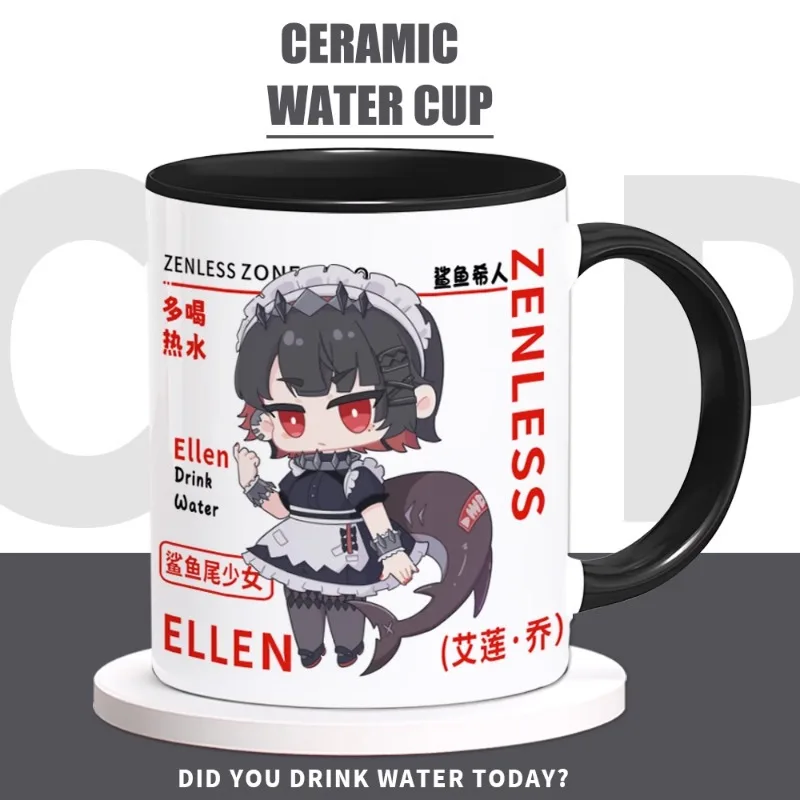 Game Zenless Zone Zero Anime Cos Ellen Joe Maid Unisex 330ml Heat Transfer Ceramic Breakfast Mug and Spoon Gift