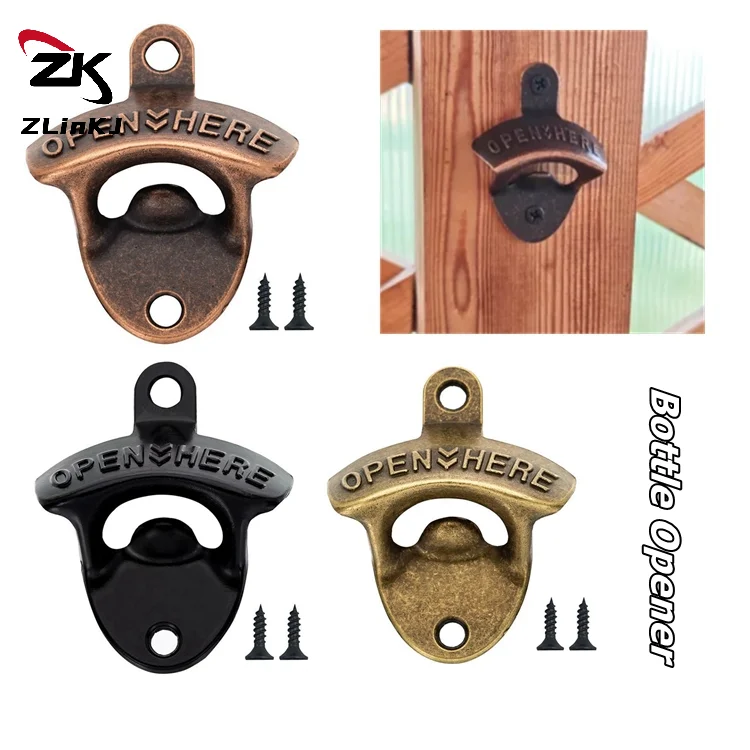 3Pcs Vintage Wall Mounted Beer Bottle Opener Metal Wall‑Mount Wine Bottle Opener Tool Bar Kitchen Drinking Accessories