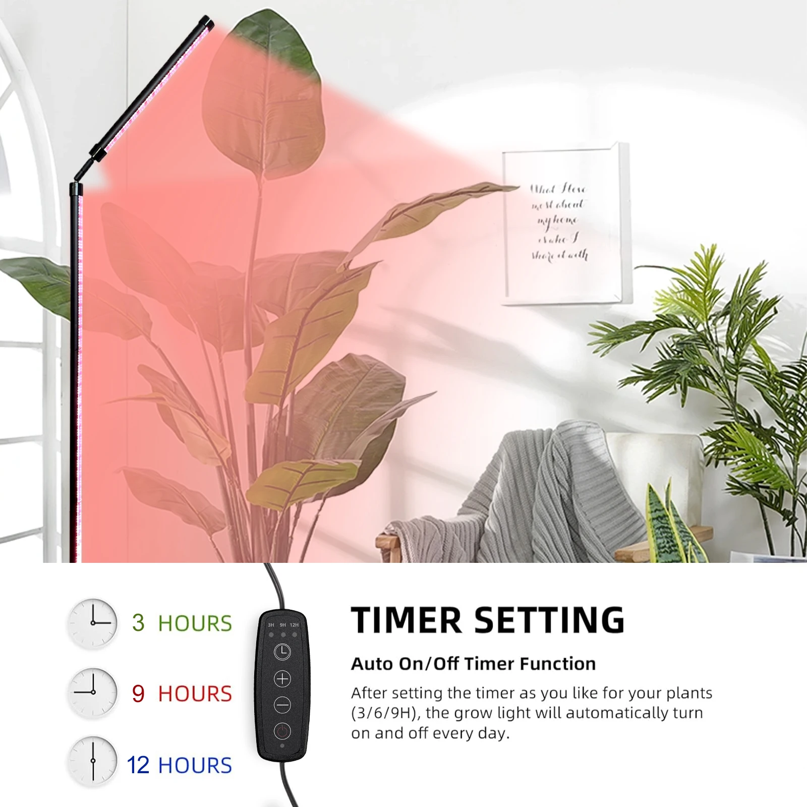 Luz LED de cultivo para plantas de interior, luces de plantas de espectro completo con soporte, lámparas de cultivo grandes con temporizador automático