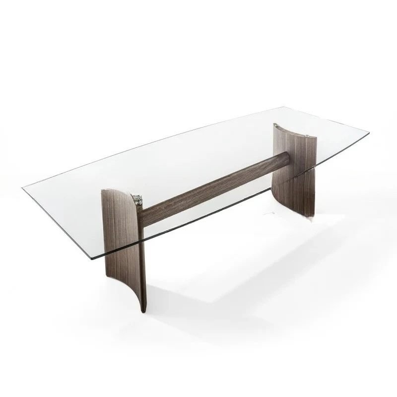 Чайный столик в форме полумесяца из черного ореха, обеденный стол из итальянского прозрачного стекла