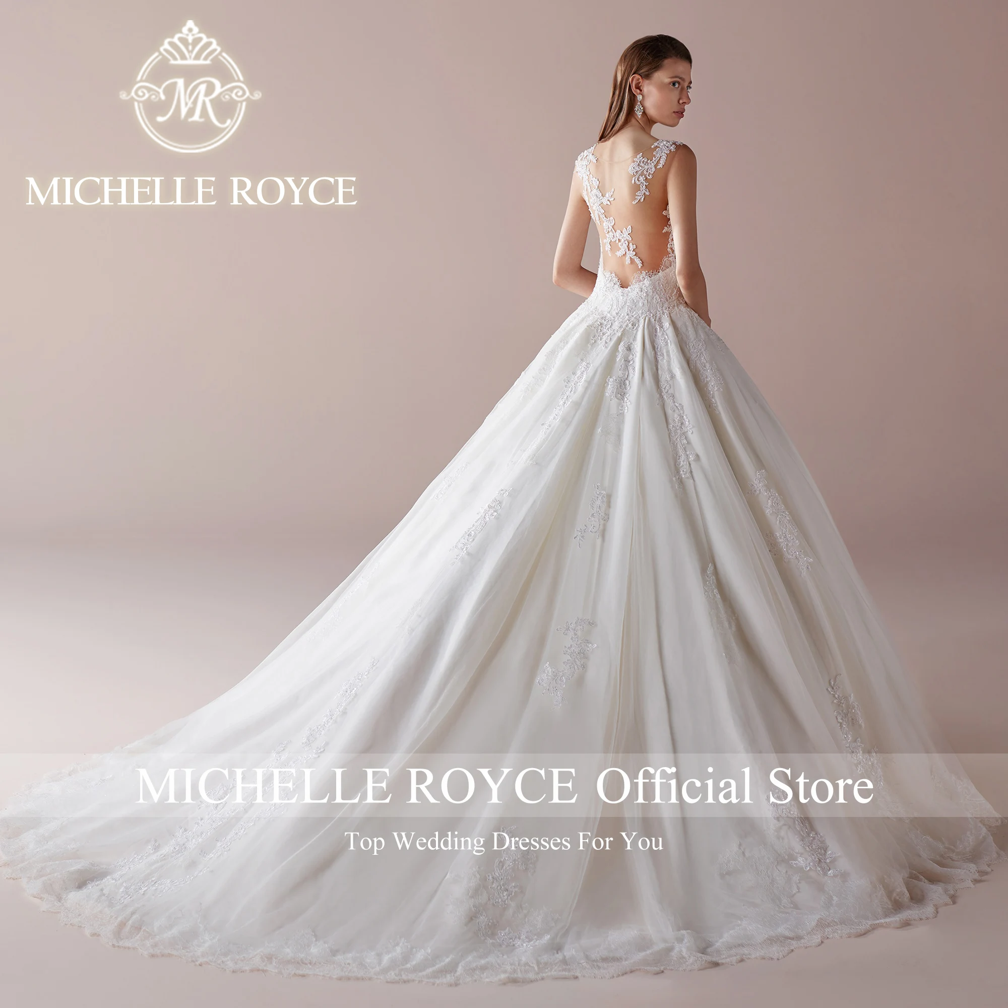 Michelle Royce-vestido De baile De lujo para mujer, Vestidos De Novia con escote Invisible, bordado, drapeado