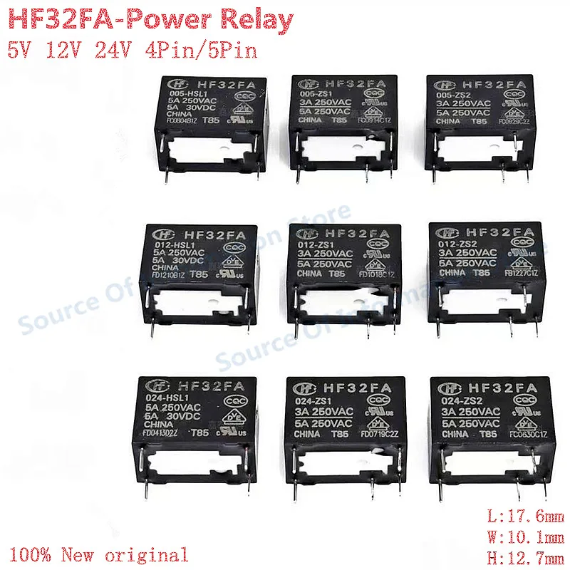 10Pcs HF32FA-G/-T-005/012/024-ZS1-ZS2-HSL1-HSL2 Hongfa Power Relay JZC-32FA 5V 12V 24V 4Pin/5Pin 100% New