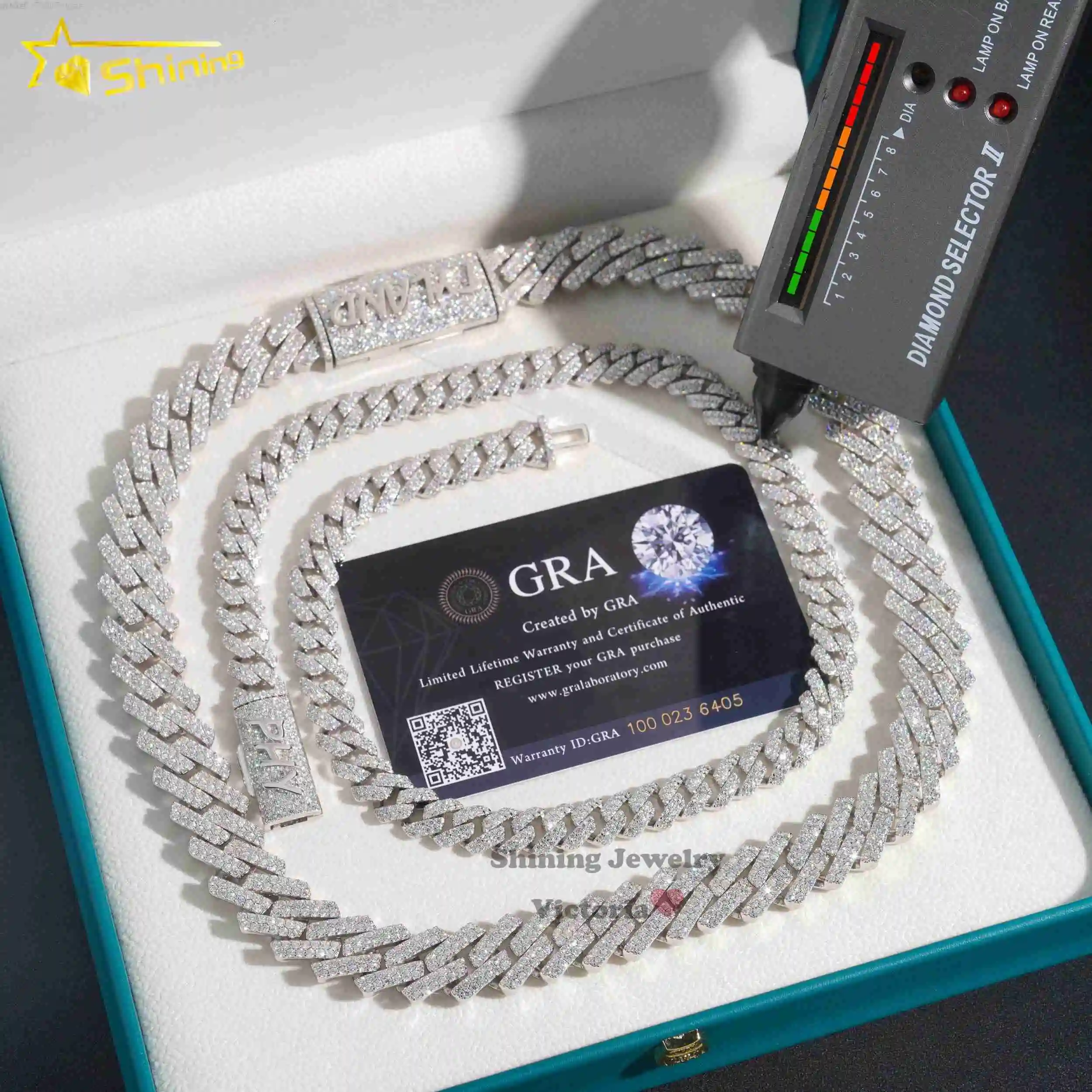 

Wholesale Price Popular Pass Diamond Tester 925 Silver 10mm 15mm Two Rows Iced Out Hip Hop Moissanite Diamond Cuban Link Chain