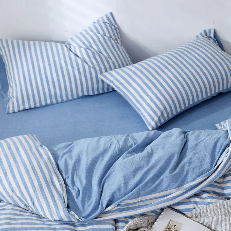 

Junwell 100% Cotton Yarn-dyed Jersey Fabric Fitted Sheet With Elastic Around Mattress Protect Super Soft W Height 25CM