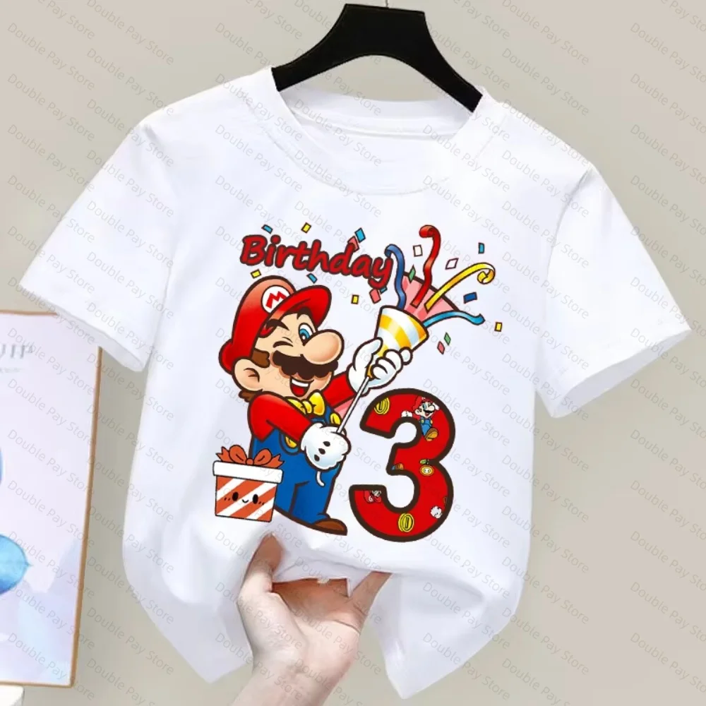 Kids Cartoon Mario Birthday Number T-Shirt for Boys & Girls 3-8 Years, Loose Crew Neck Short Sleeve Casual Summer Tee view 2