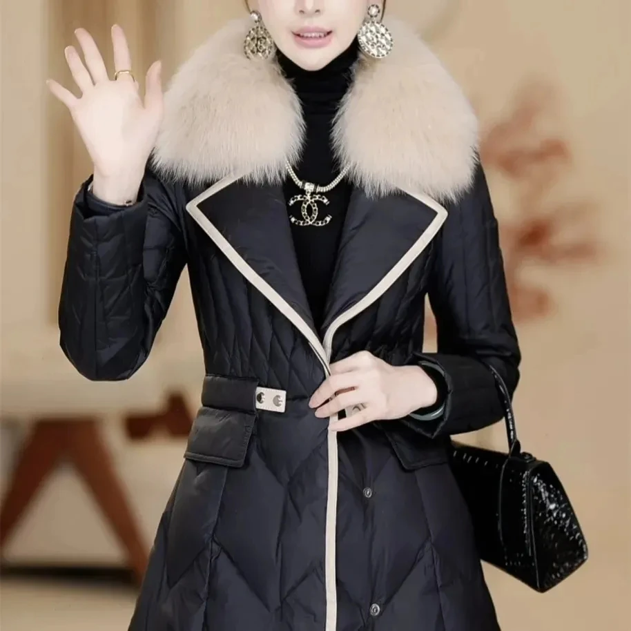 2023 Hot Sales New White Down Winter Coats Women\'s Fashion High-end Long Slim Down Jacket Large fur collar Warm Coat