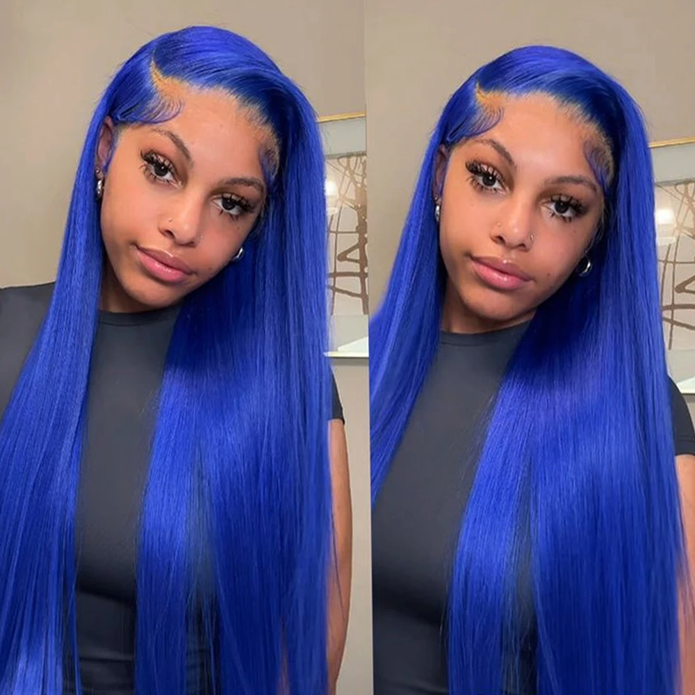 

Синие прямые парики из натуральных волос 13x6 Кружевные фронтальные парики Hd Прозрачные 13x4 Парики фронтальной части шнурка Предварительно выщипанные с детскими волосами для женщин