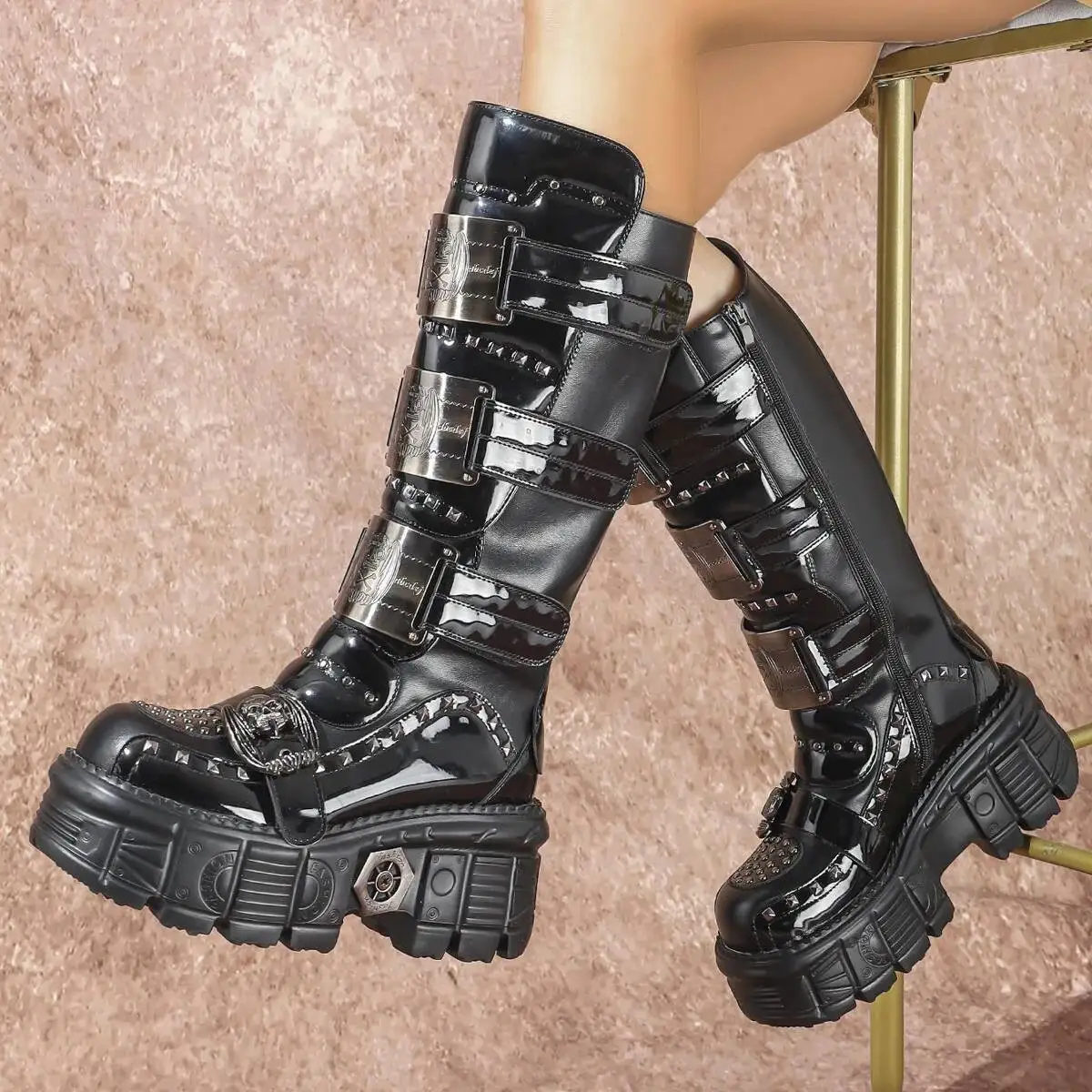 Spicy Girl Casual Boots Spanish Street Style Metal Motorcycle Boots Punk Rock Thick Soled Boots