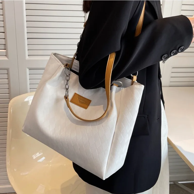 Korean Fashion PU Shoulder Bag Women Solid Color Simple Large-capacity Zipper Office Ladies Commuting Senior Tote Bag Handbags