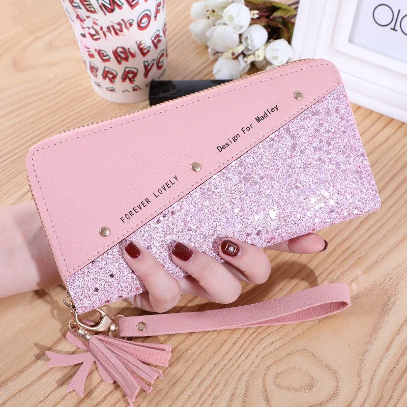 Fashion Women's Pu Leather Long Wallets Sequins Patchwork Glitter Wallet Coin Purse Female Wallets Girls Gifts