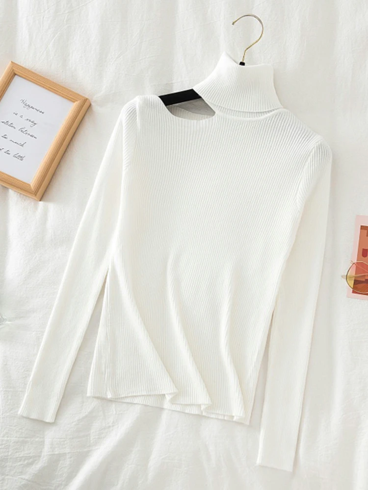 AOSSVIAO Off Shoulder Pullovers for Women Long Sleeve Turtleneck Knitted Sweater Female Jumper Clothing Korean Jumper Pull Femme