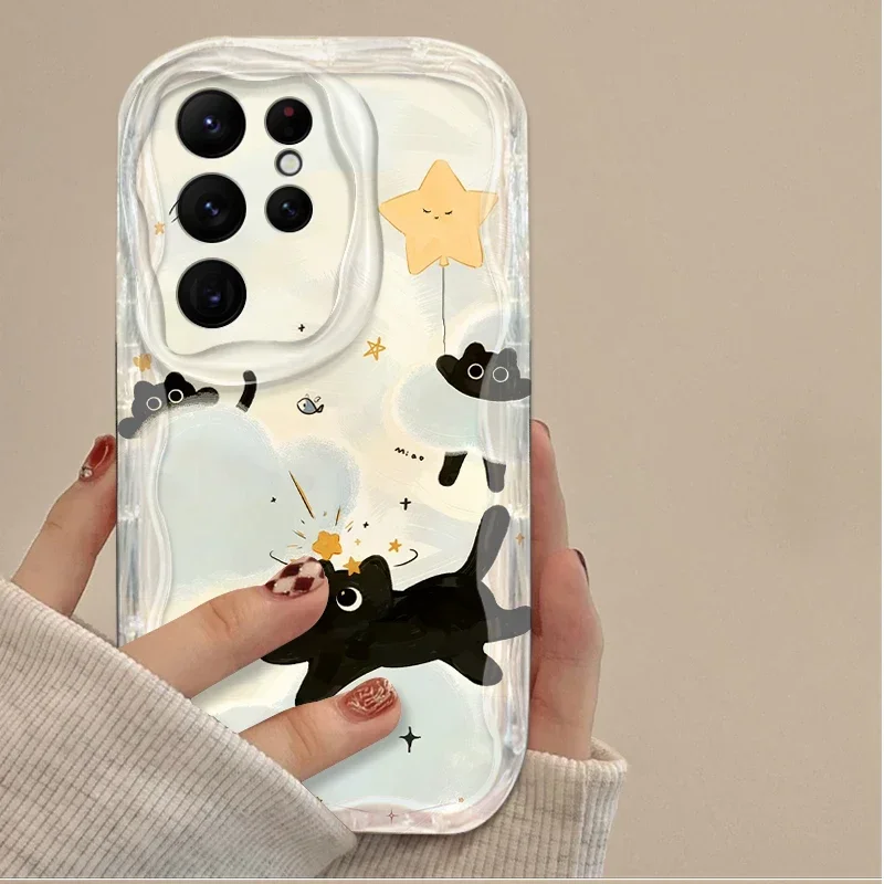Lucky Star Cat 3D Wave Case For Samsung Galaxy S24 Ultra S23 S22 Plus S21 S20 FE A25 A55 A35 A15 A16 A05 A05S A06 Silicone Etui image 3