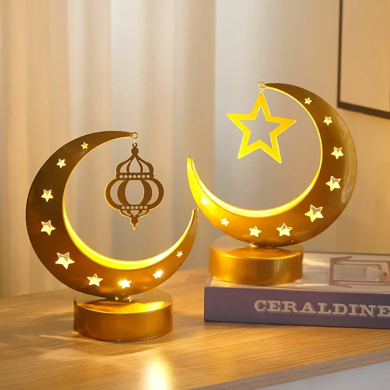 LED Table Lamp Wrought Iron Moon Lamp Muslim Middle East Festival Decoration Night Light