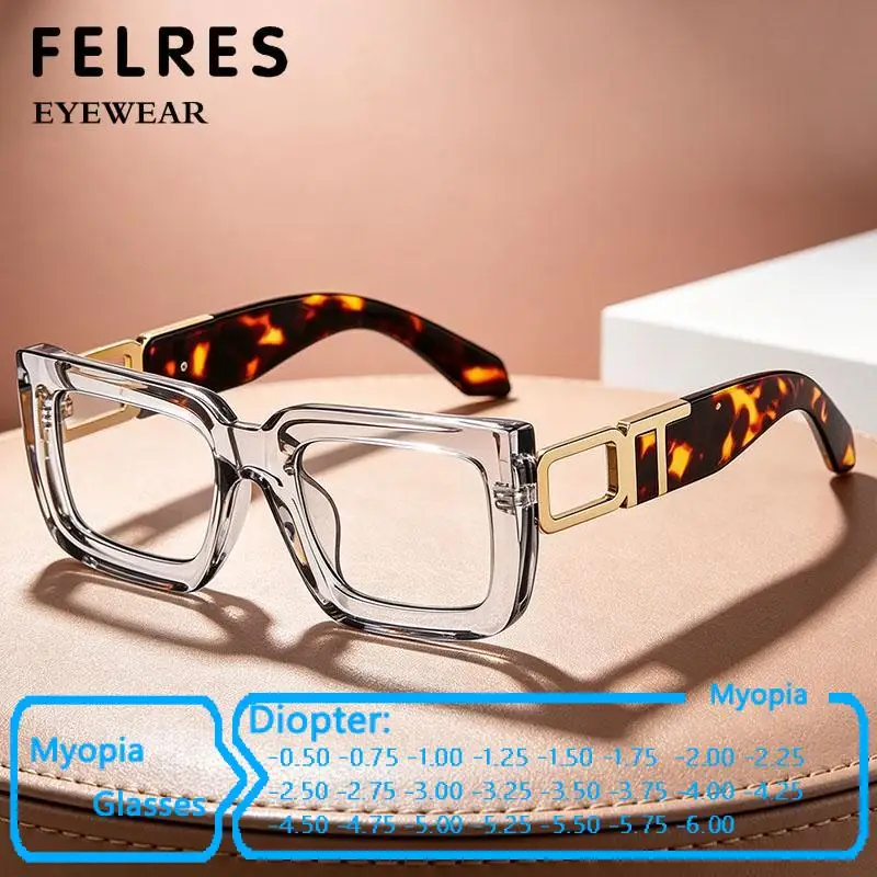 Luxury Square Blue Light Blocking Myopia Glasses Women Men Thick Frame Optical Nearsighted Eyewear Customize Negative Diopter
