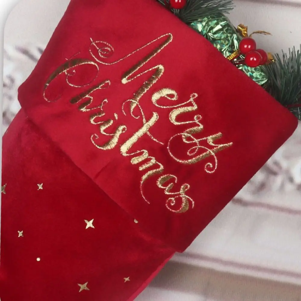 Boots Gold-Plated Christmas Socks 3 Styles Embroidered Christmas Gift Bags English Xmas Decor Christmas Stocking Candy Bag Home