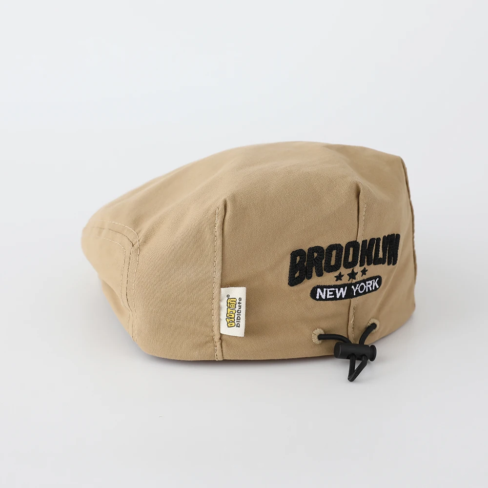 Children's embroidered five-pointed star letter forward hat with drawstring for adjustment, suitable for daily outings and play.