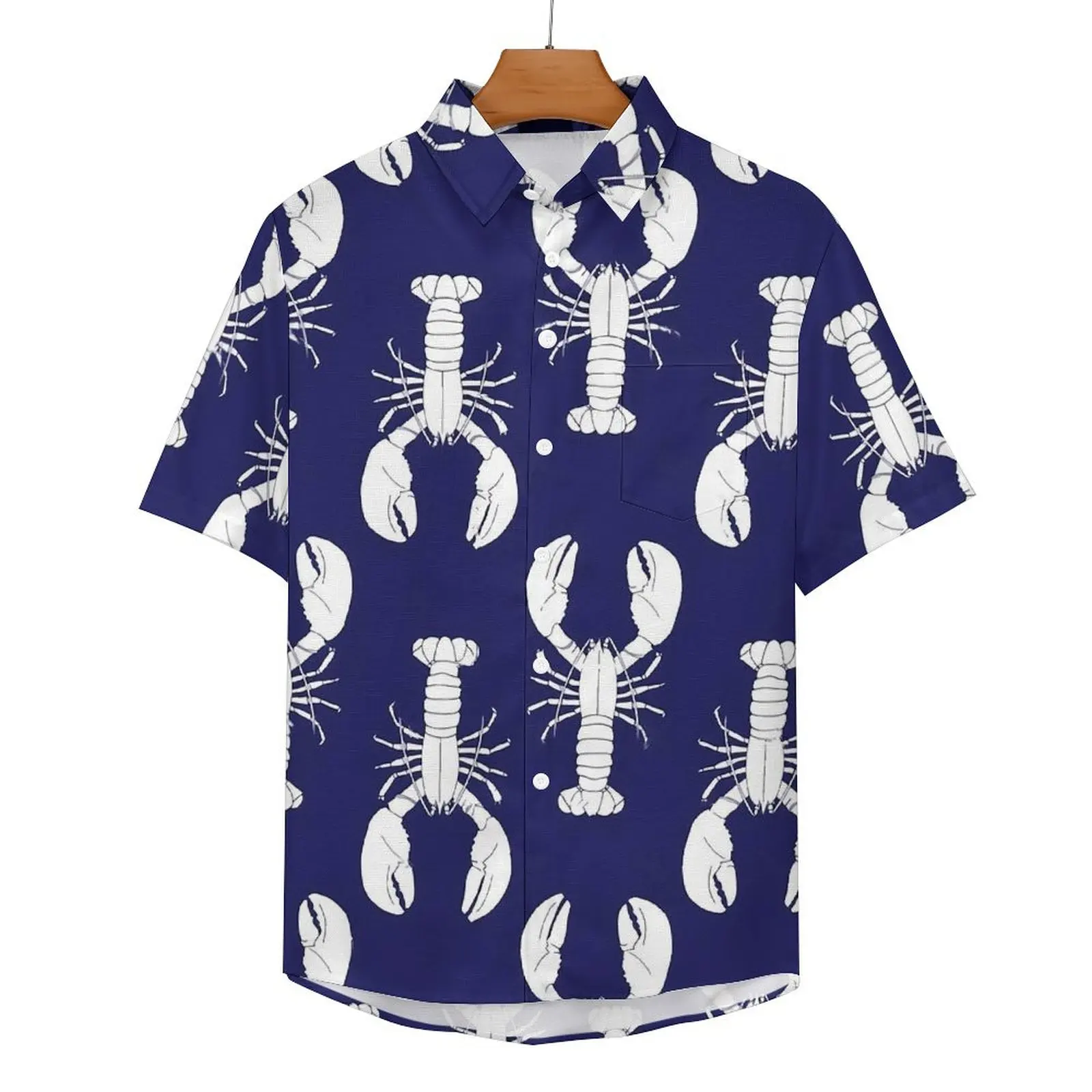 Animal Loose Shirt Male Vacation Blue and White Lobsters Casual Shirts Hawaii Design Short Sleeve Street Style Oversized Blouses