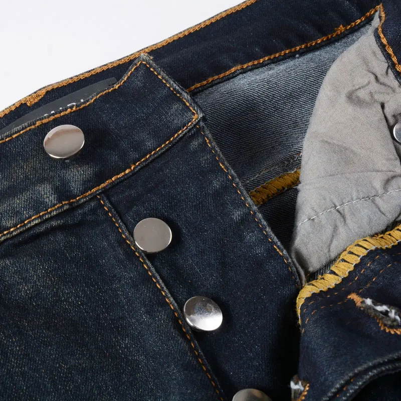 High Street Fashion Men Jeans Retro Black Blue Stretch Skinny Fit Ripped Jeans Men Red Patched Designer Hip Hop Brand Pants