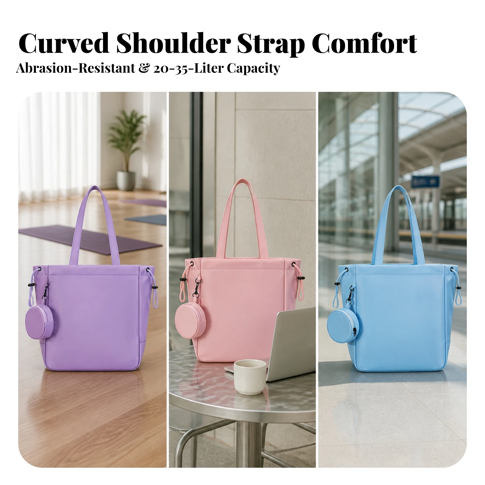 Nylon Sports Tote Spacious Tote Bag with Pouch Wear-Resistant Minimalist for All-Gender, Gym, Pilates