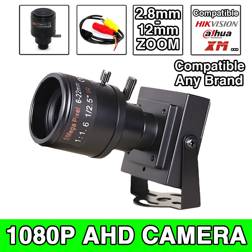 2.8-12mm ズームフォーカスミニカメラ - 3000TVL AHD メタル超小型 1920*1080P HD CCTV セキュリティビデオ OSD 32*32mm ブラケット付き