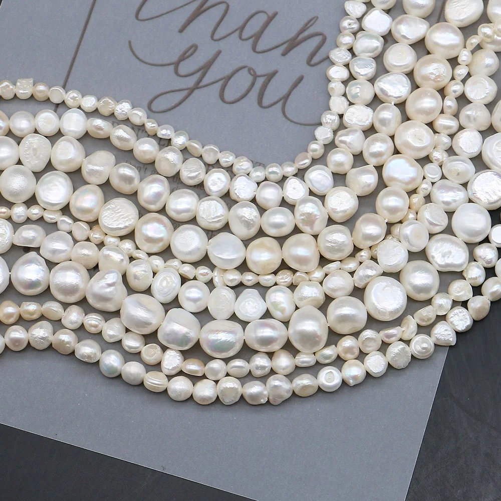 

3-10mm Irregular Horizontal Hole Double-Sided Luster Pearl Loose Bead White Baroque Style Women's Jewelry Component 1 Strand