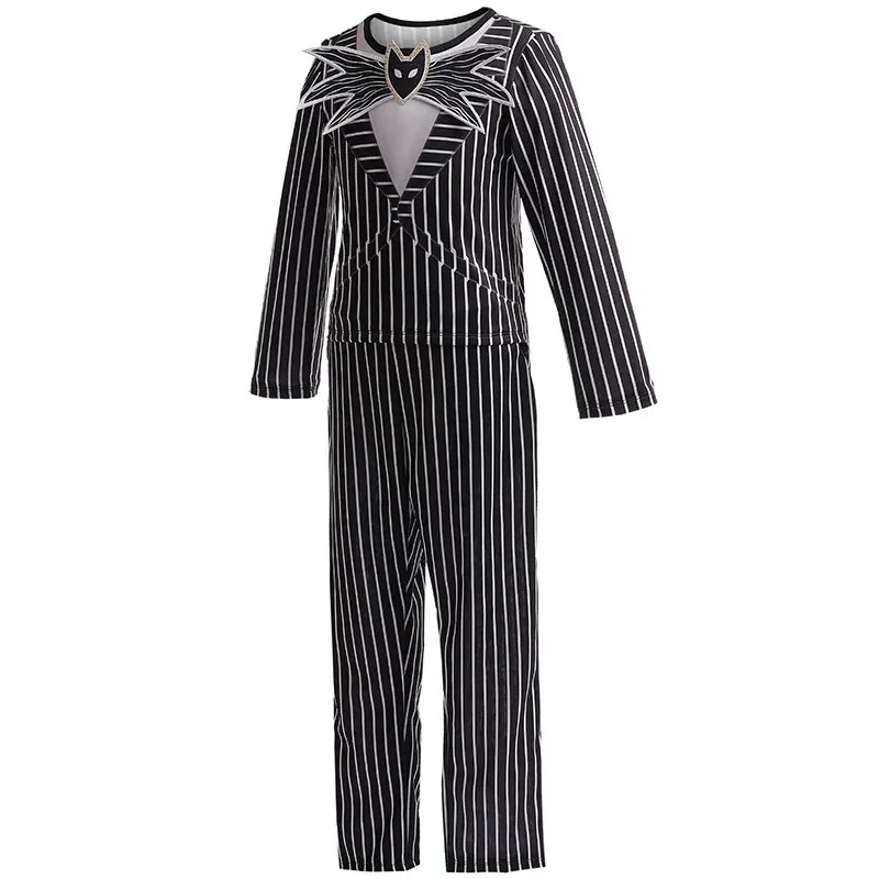

New Children's Christmas Eve Costumes Scary Skeleton Jack Cosplay Boys Striped Two-Piece Halloween Costume