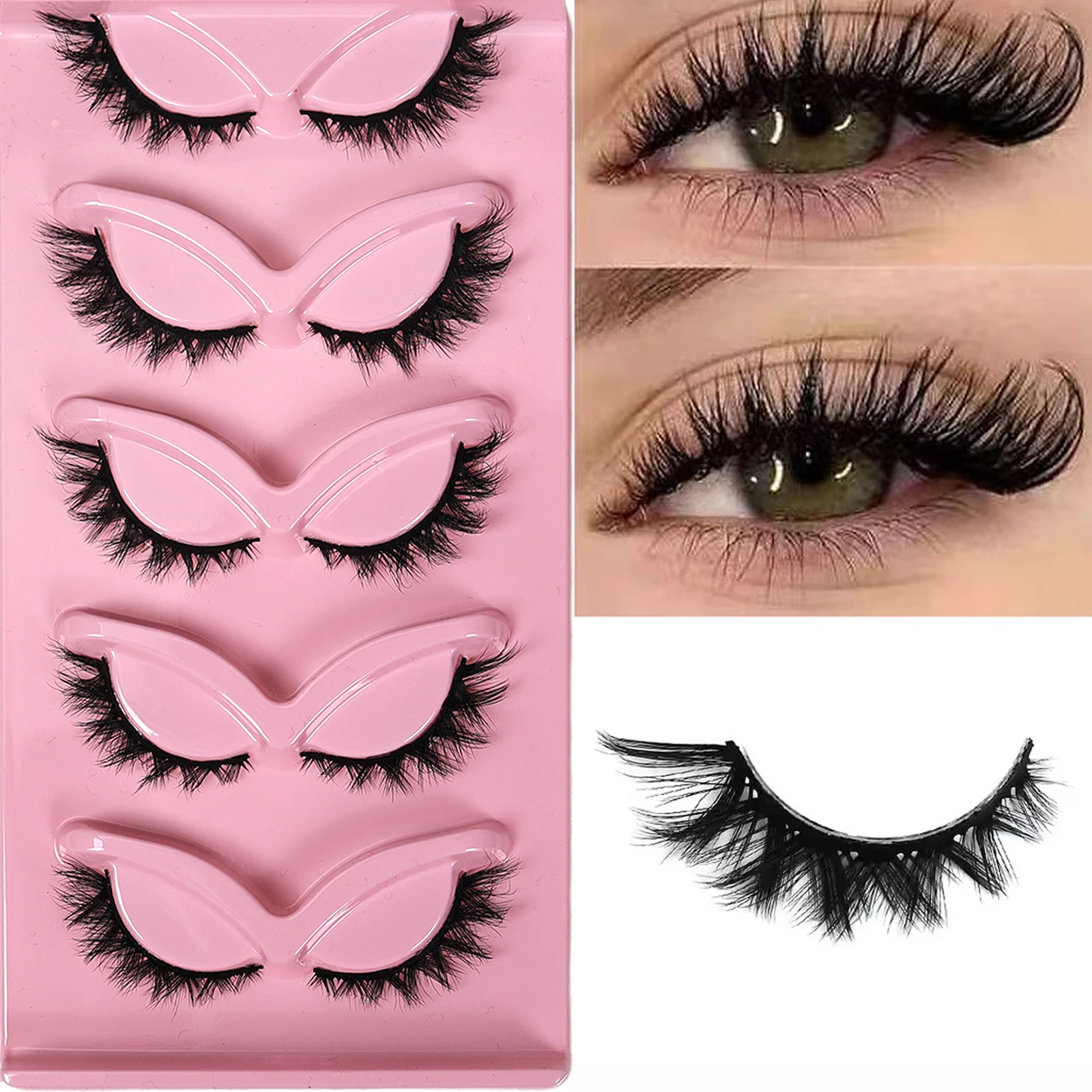 5 Paar Fuchs-Wimpern, künstliche Nerz-Wimpern, geflügelte, flauschige, natürliche, lange, wiederverwendbare, weiche, falsche Wimpern für tägliches und Party-Make-up