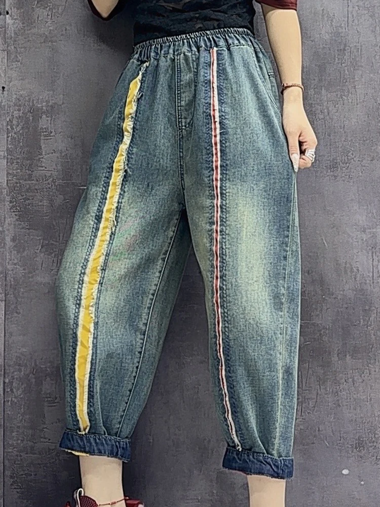 Max LuLu Europese borduurwerk gestreepte lente denim broek mode vintage jeans vrije tijd elegante harajuku harembroek streetwear