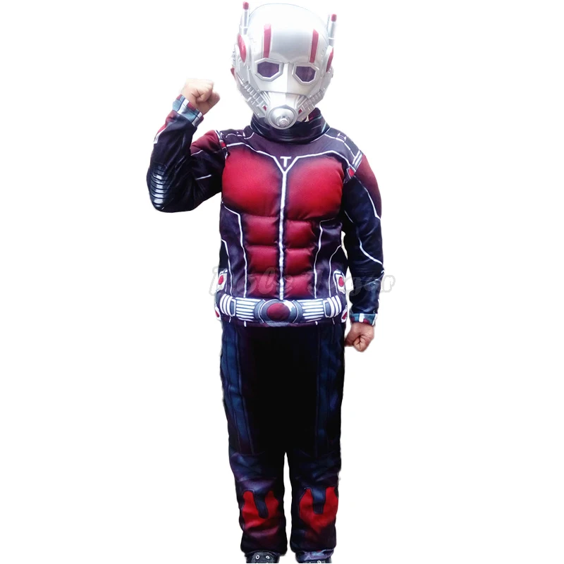 Antman Kids Muscle Jumpsuits Mask Muscle Superhero Party Ant Man 3 Cosplay Costumes Halloween Carnival Outfits Boys Role Play