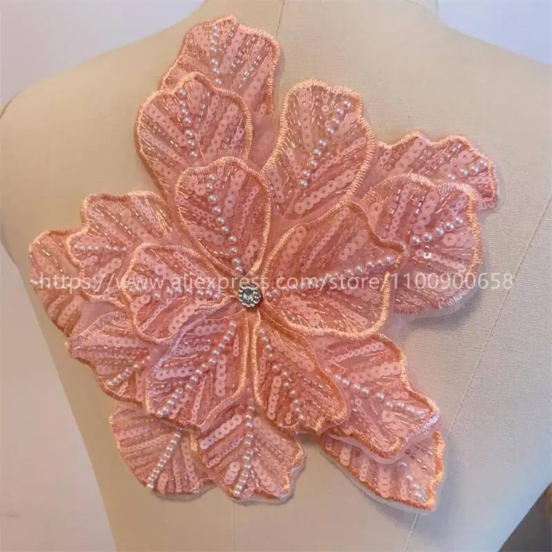 24CMX21CM, 22 Farben. Mehrschichtige bestickte, perlenbesetzte Pailletten-Großblumen, DIY-Kleidung, Mantel-Brustblume, Dekorations-Applikation. – Detail 24