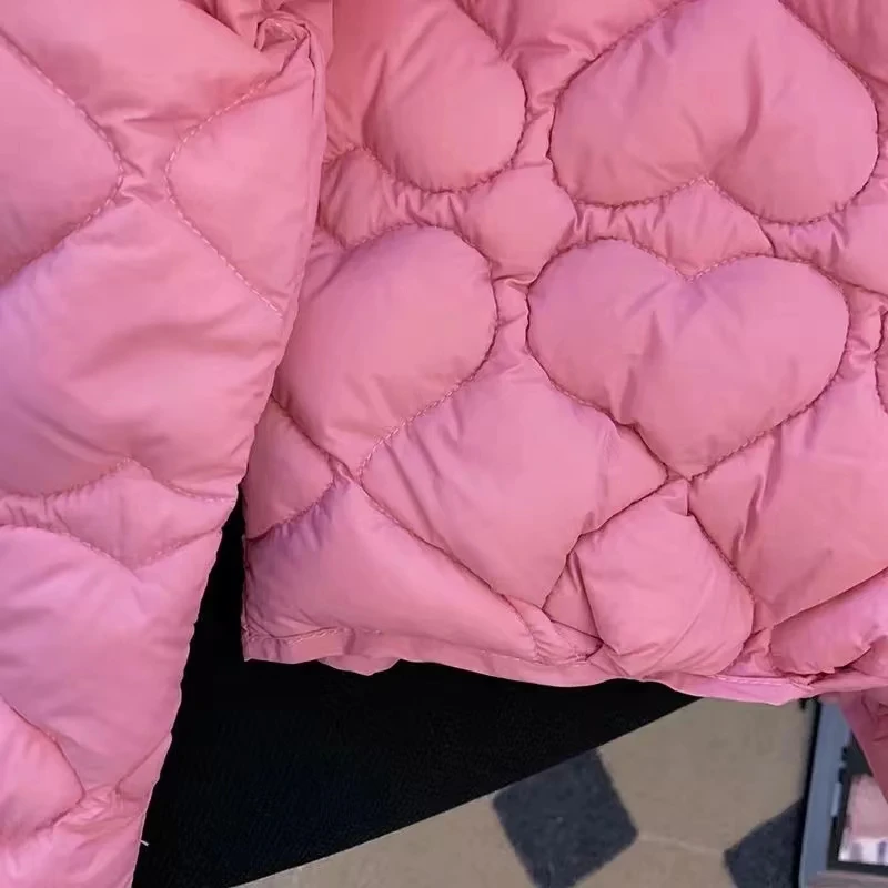 Pink Love Quilted Jacket Sweet Women Clothing Autumn Winter Zipper Parkas Design Short Coat Streetwear Cotton-padded Jacket New