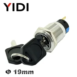 19mm Waterproof Stainless Steel 2 3 positions Metal Key Switch 1NO1NC button switch self-locking latching switch