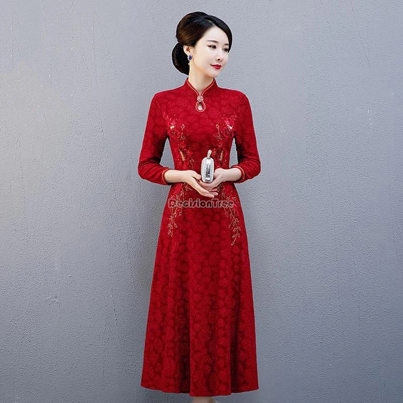 

2025 chinese improved traditional elegant cheongsam dress spring women stand collar half sleeve slimming long party qipao dress