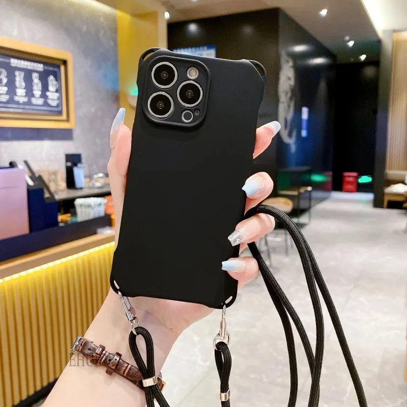 Lanyard Case For iPhone 16 15 14 12 13 11 Pro Max 16 Plus 16P TPU Shockproof Adjustable Crossbody Cord Necklace Strap Soft Cover