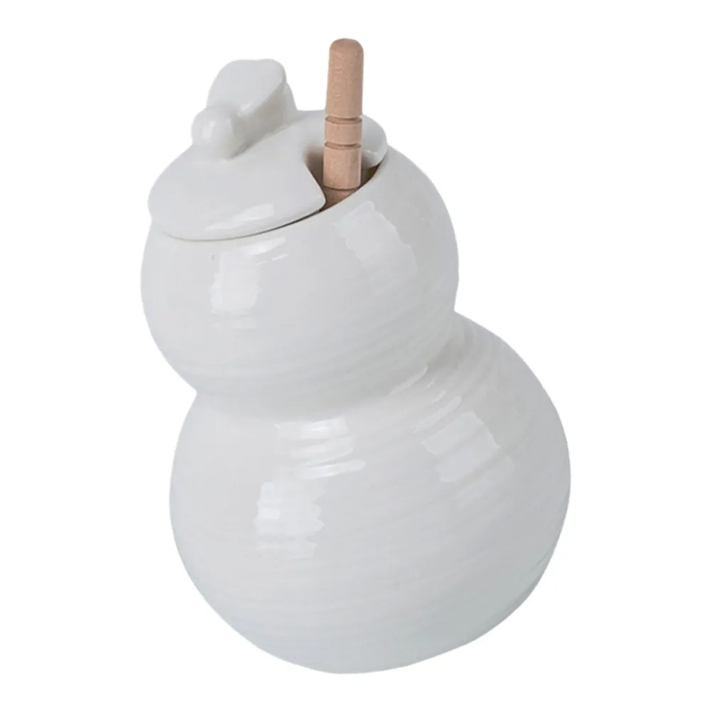 

1Set Honey Pot Ceramic Household Dispenser with Wood Spoon Kitchen Honey Jar Storage Container Multi-Function Kitchen Supplies