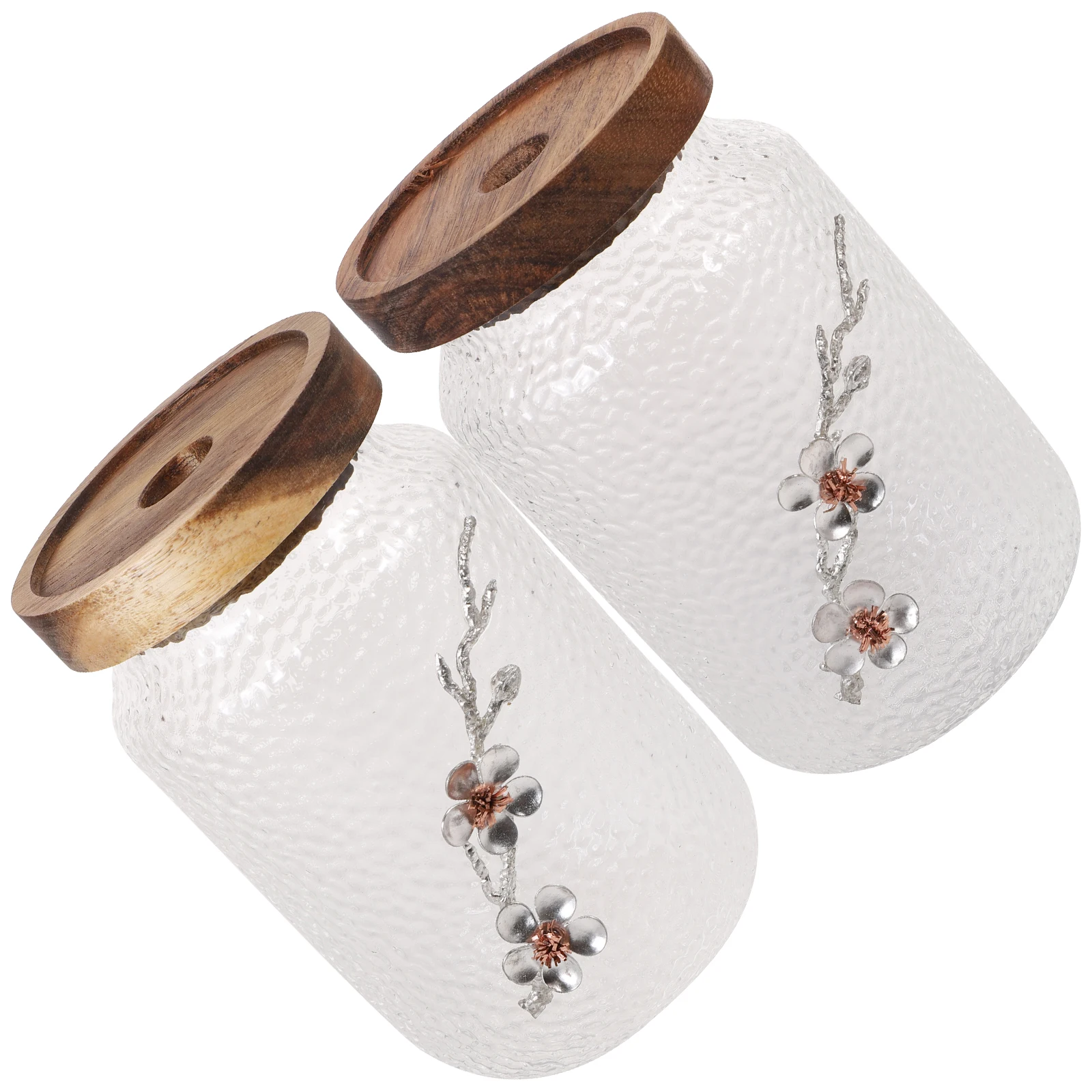 

2 Pcs Sealed Jar Jars with Lid Glass Food Storage Grain Containers Wood Kitchen