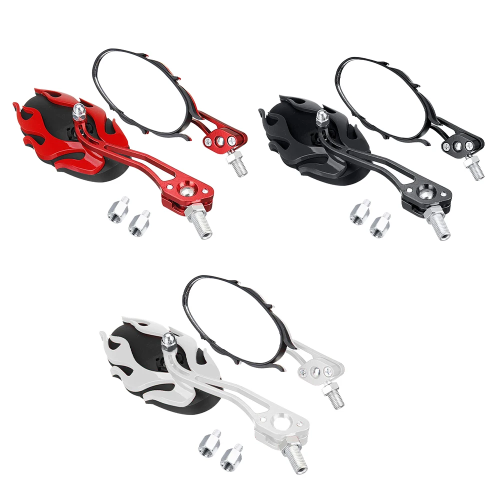 1 Pair Universal 8mm 10mm Flame Pattern Rearview Side Mirrors Fit For Motorcycle Scooter E-Bike Motorbikes