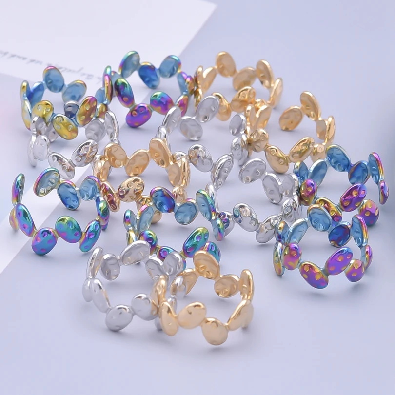 1pcs Irregular Elliptical Connecting Ring Stainless Steel Open Adjustable Rings For Women Men Accessories Fashion Jewelry Ring
