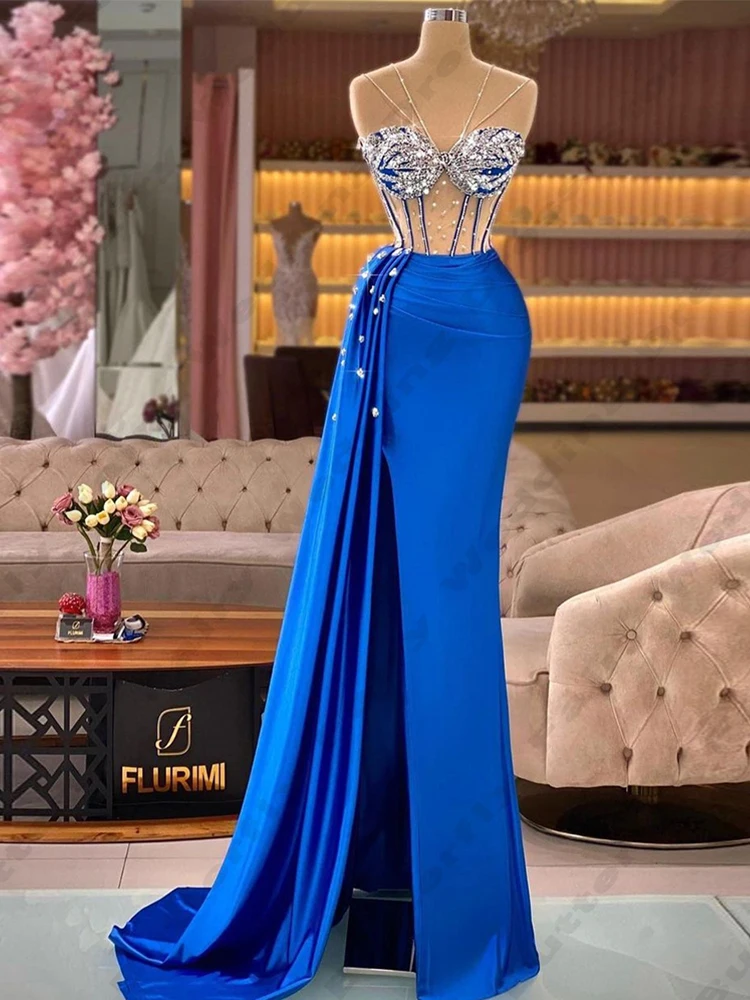 2024 Mermaid Women's Evening Dresses Sparkling Lace Sexy Side Split Princess Prom Gowns Arabic 2023 Vestidos De Fiesta Robe فسات