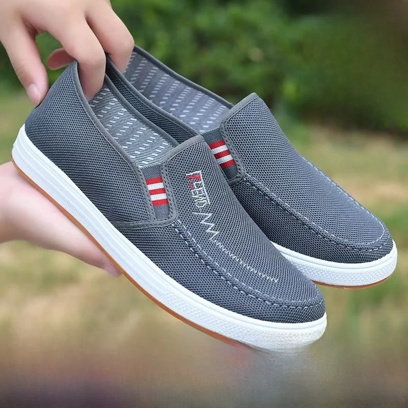 

Мужские дышащие повседневные слипоны из парусины с открытым носком, на плоской подошве, легкие, с резиновой подошвой, в стиле старопекинских тканевых туфель