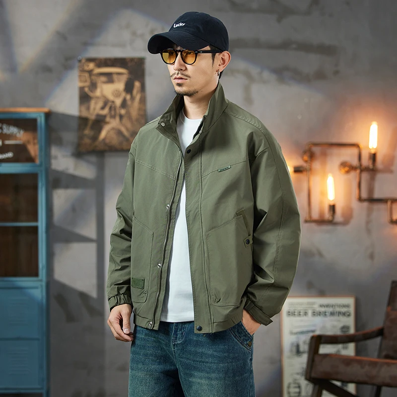

Мужская куртка свободного кроя в стиле ретро с воротником-стойкой, весна-осень, модная молодежная повседневная верхняя одежда, однотонная, на молнии