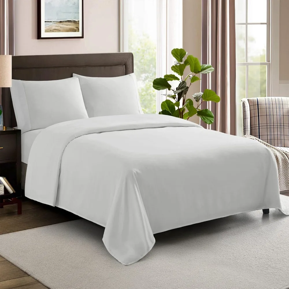 

100% Cotton Soft 600 Thread Count for Queen Mattress, 4 Piece Bedding Sheet and Pillowcase Set, Silver