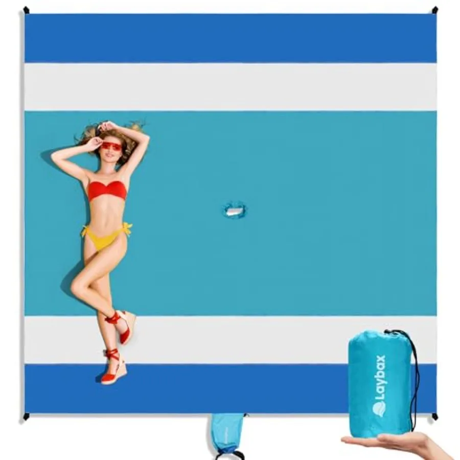 

Water-Resistant, Sandproof 10x9ft Beach Blanket with Umbrella Hole Beach Mat, Compact and Lightweight, Stuff Sack, 4 Stakes, Sa
