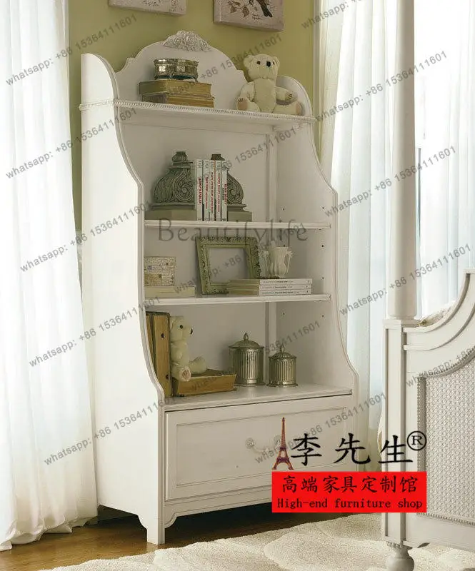 

American rural solid wood bookcase French retro file rack storage rack display cabinet