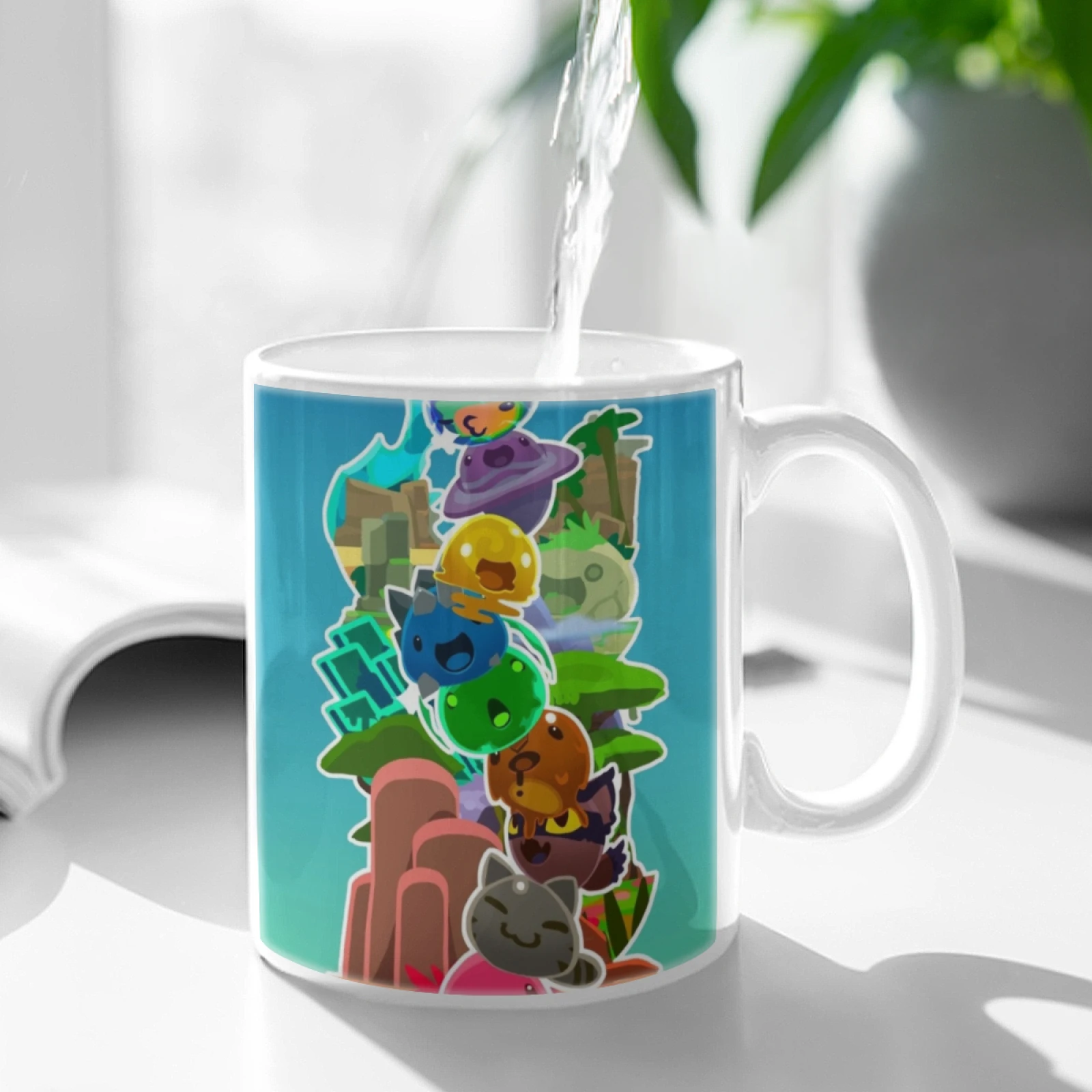 Slime Tower White Mug Coffee Cups Funny Ceramic Coffee/Tea/Cocoa Mug Gift Slime Rancher Games Pink Tabby Hunter Honey Rad