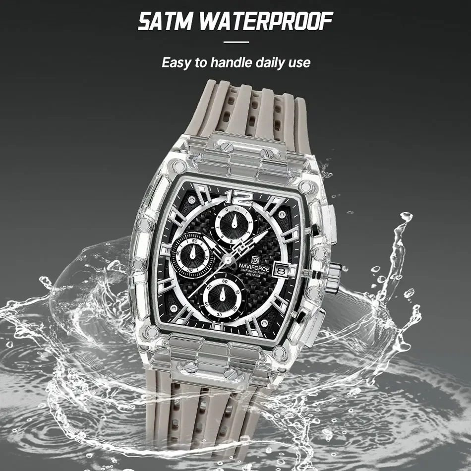 NAVIFORCE NF7105 Creative Design Watches Men Quartz Silicone Strap Date for Male Waterproof Clock Chronograph Luminous