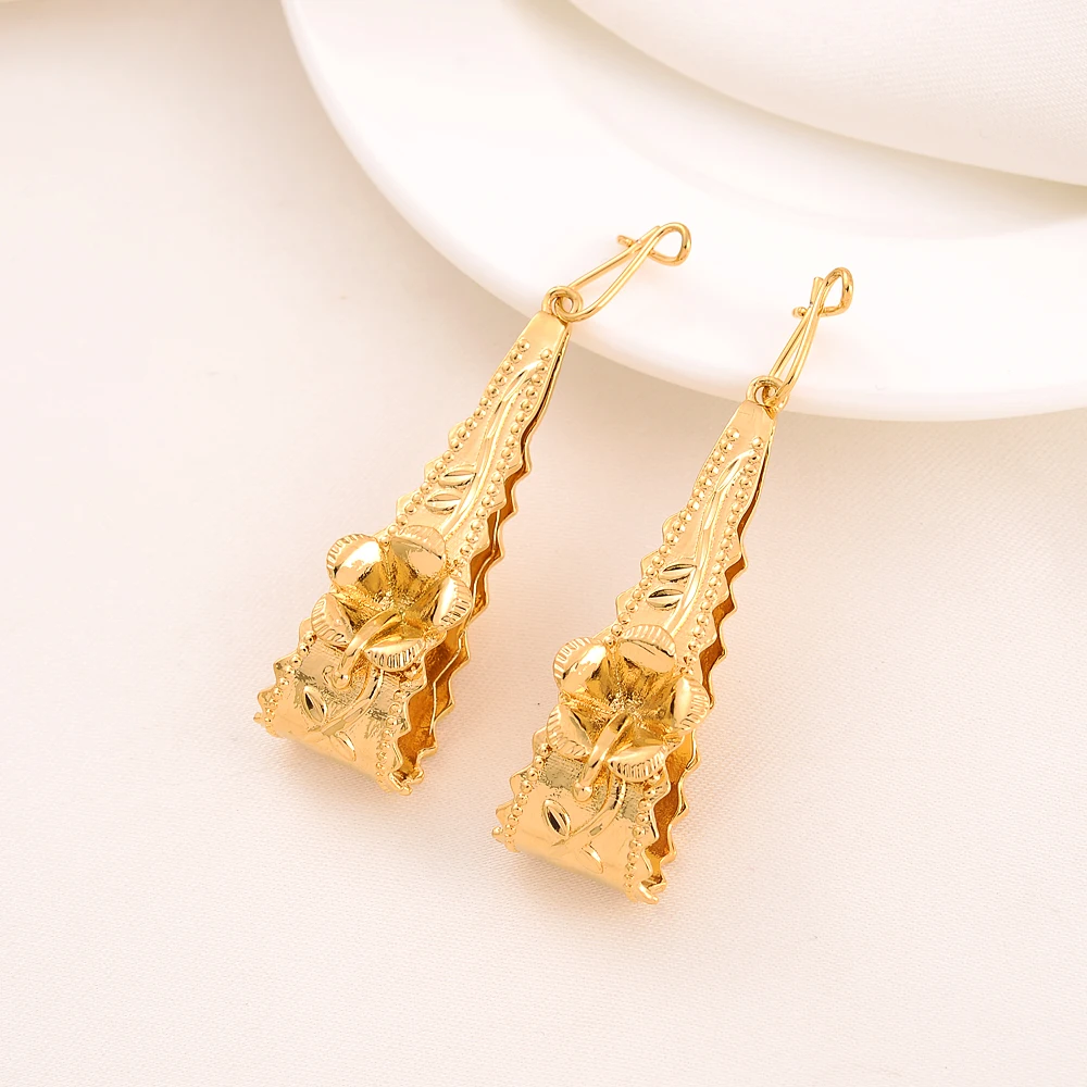 Trinidad Gold Color Hisbicus Necklace Earring Women Party Gift Charms Girls Kid Jewelry Sets