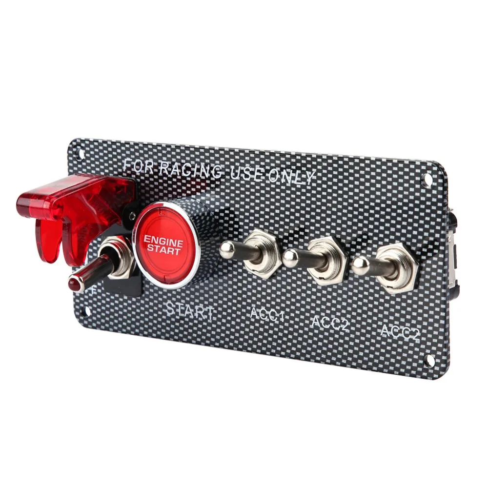 12V DC Racing Ignition Switch Panel Carbon Fiber LED Illuminated 12V Ignition Control Panel Universal Fit Aluminum Housing