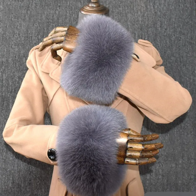 Fuchspelz-Manschetten für Frauen, flauschiges Fell-Armband, Armwärme, Zubehör, Armwärmer, Wintermantel, Daunenmantel, Handschuhe, dicke Armmanschette