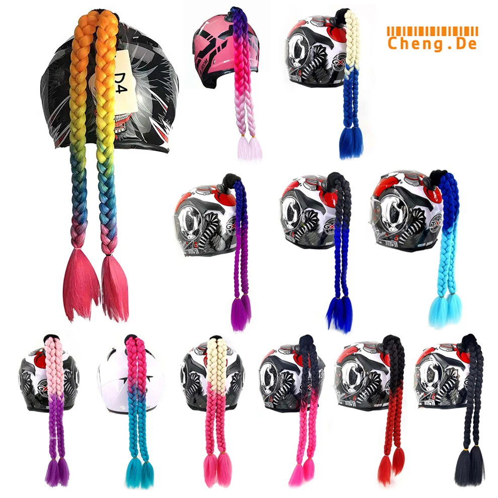 Recién llegado, casco trenzado para motocicleta, casco de mujer, trenzas de 24 "con ventosa torcida, coleta doble, trenzas de cola de caballo para casco